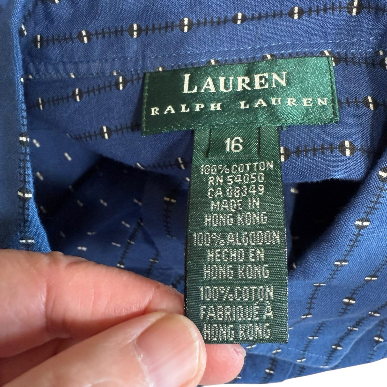 Vtg 80s 90s Lauren Ralph Lauren Top Women’s Button Up Sleeveless Blue 16 Preppy