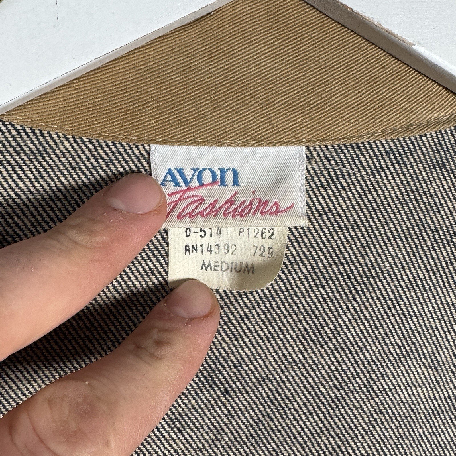 Vintage 90s Womens Avon Denim Chore Coat Size M 24×32 Corduroy Collar Pockets