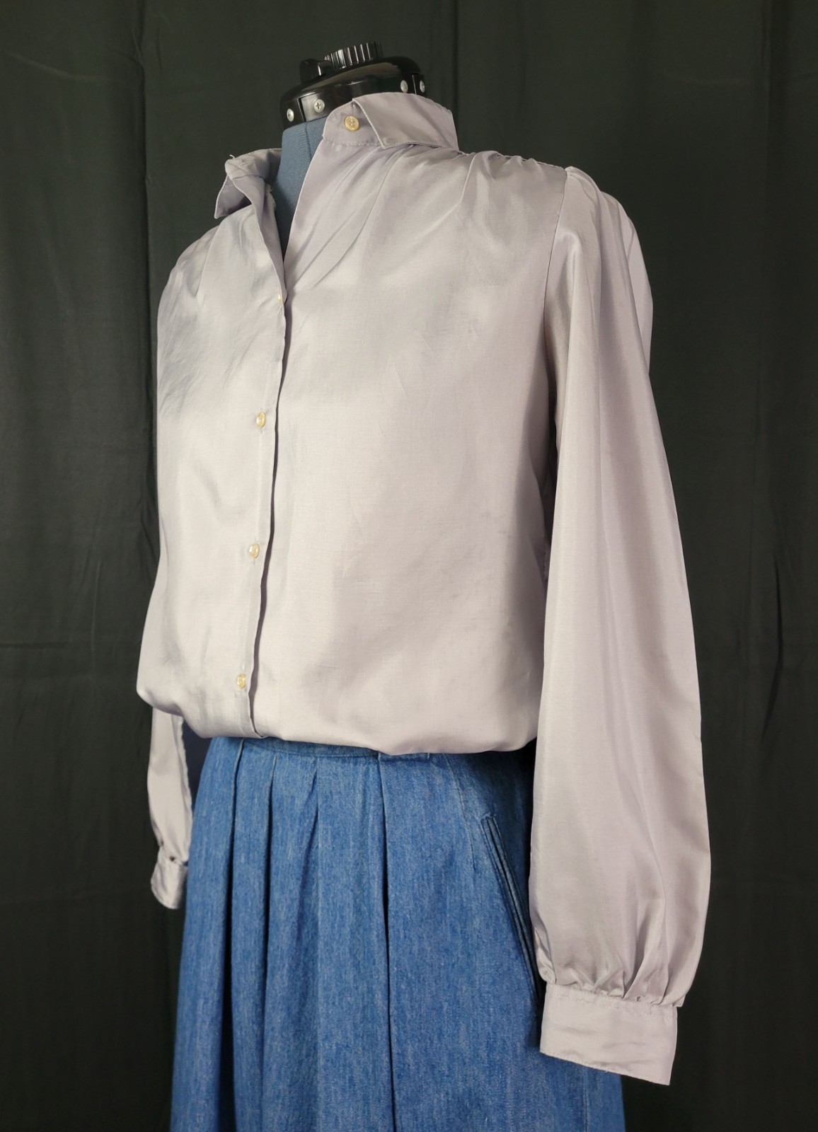 Vintage Stuart Lang Grey/Silver Long Sleeved Blouse Size 6