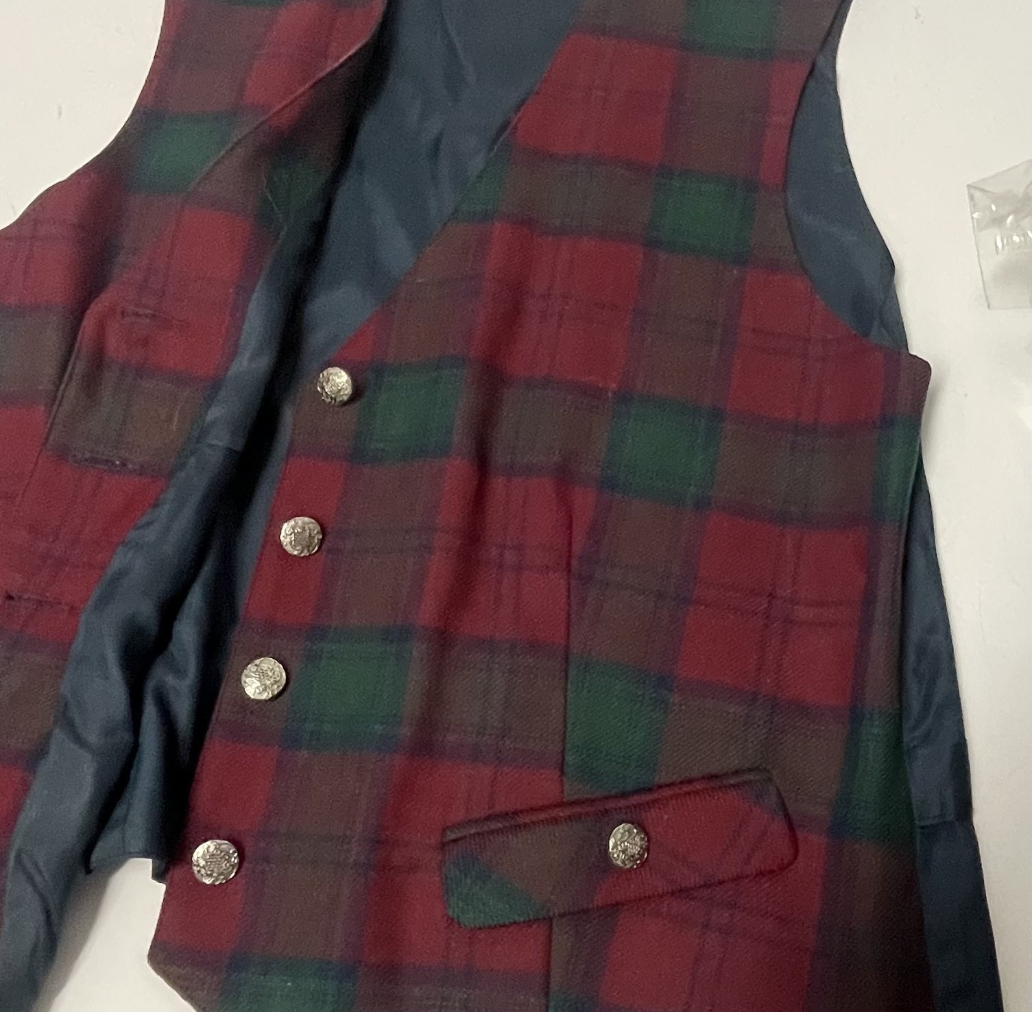 Vintage 90’s Edinburgh Women’s Vest 100% Pure New Wool Plaid Tie Waist Size 12