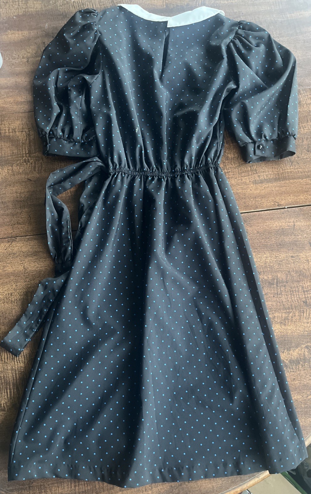 Vintage Peter Pan Collar Polka Dot Midi Dress Shoulder Pads Gothic Wednesday Sm