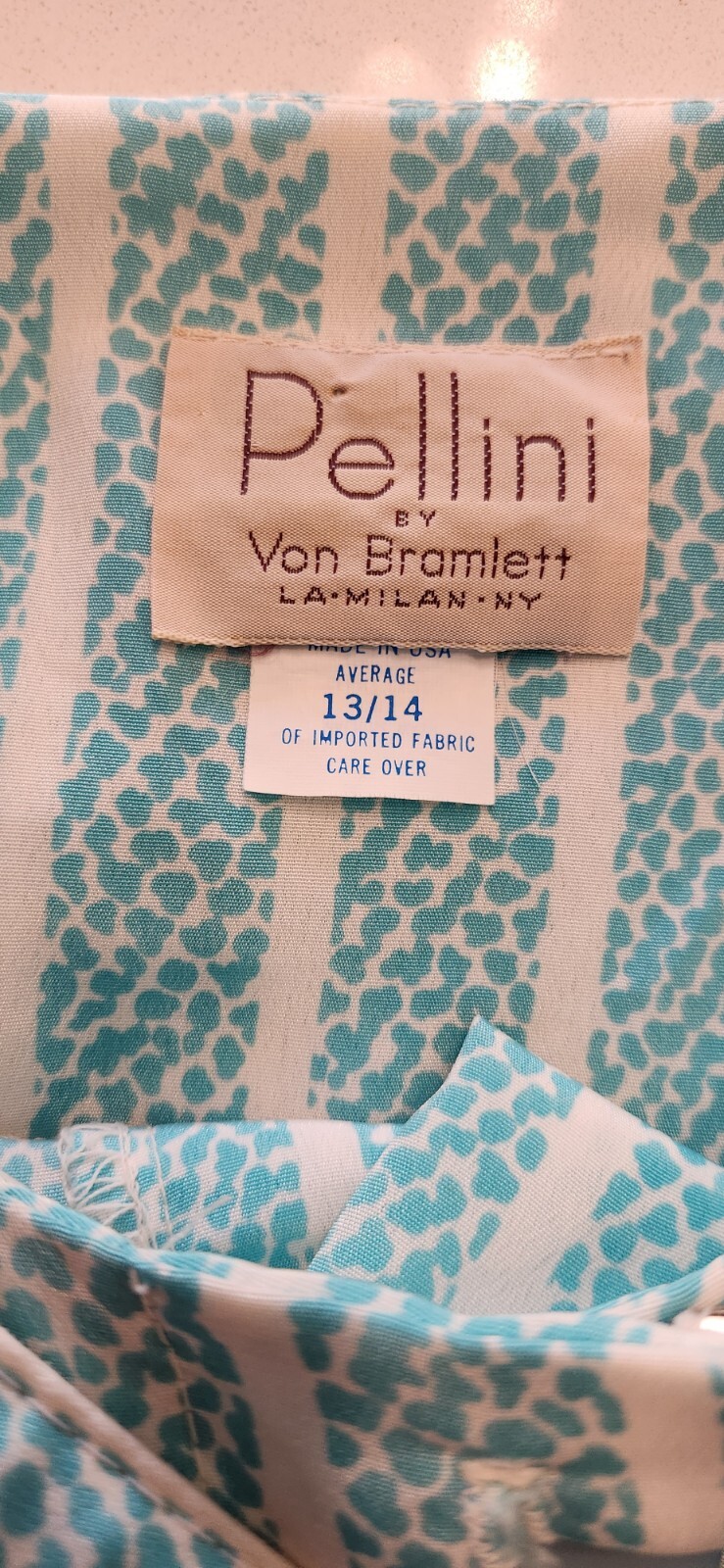 VtG Pellini 80s Aqua Blue And White Striped Belted Dress Shoulder Pads 13/14
