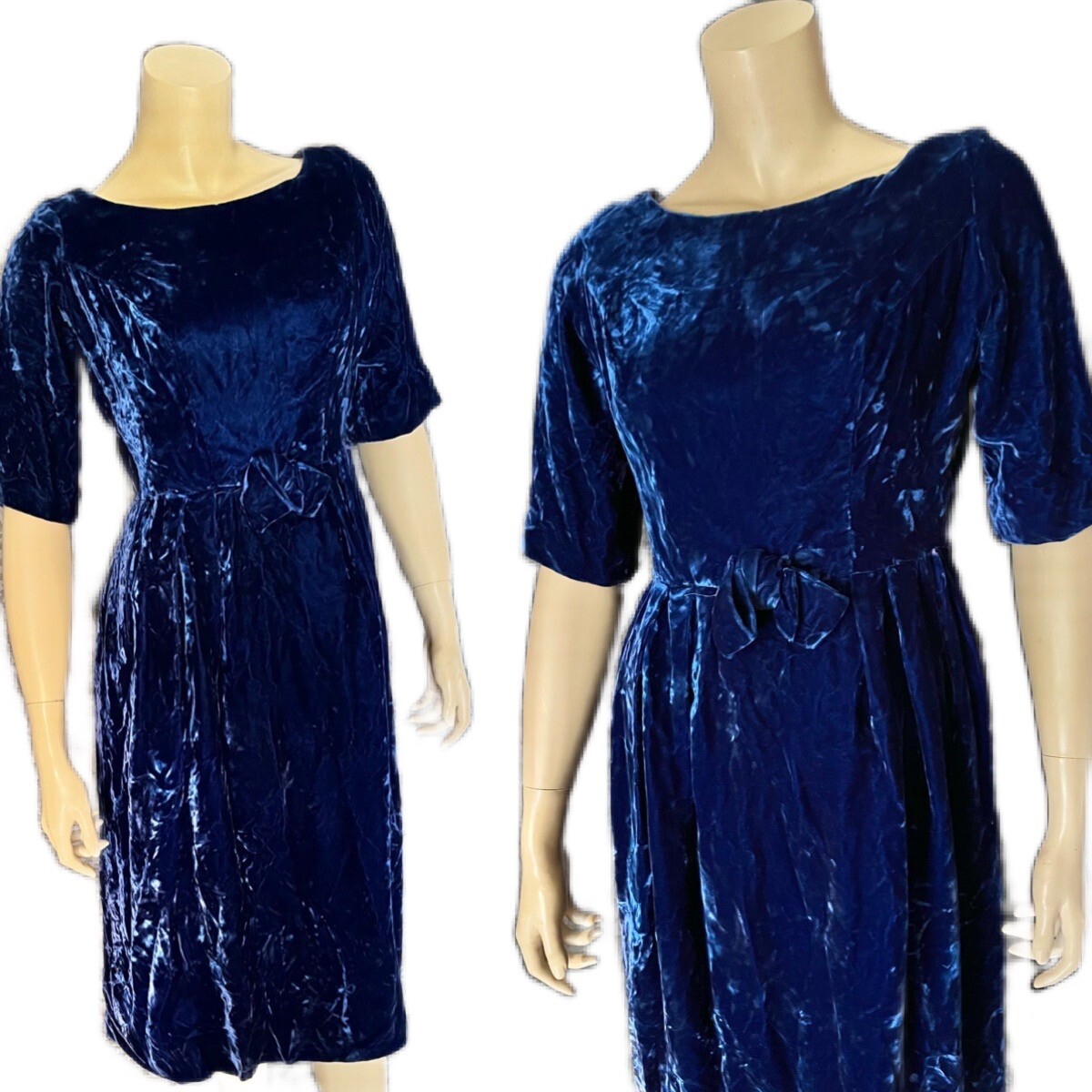 Luscious 1950s Royal Blue Shimmery Crushed Velvet Cocktail Frock, Small, Exc.
