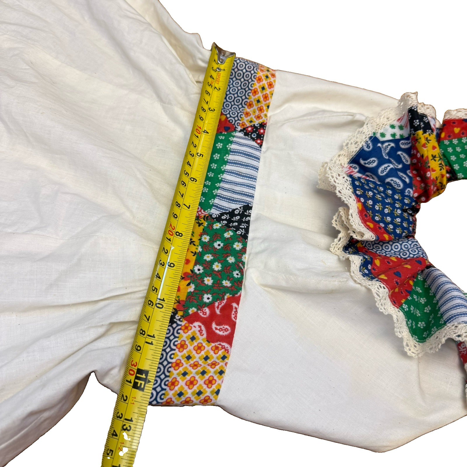 Vintage 70s Patchwork Prairie Halter Dress Size 9 XS Cottagecore Maxi Ruffle