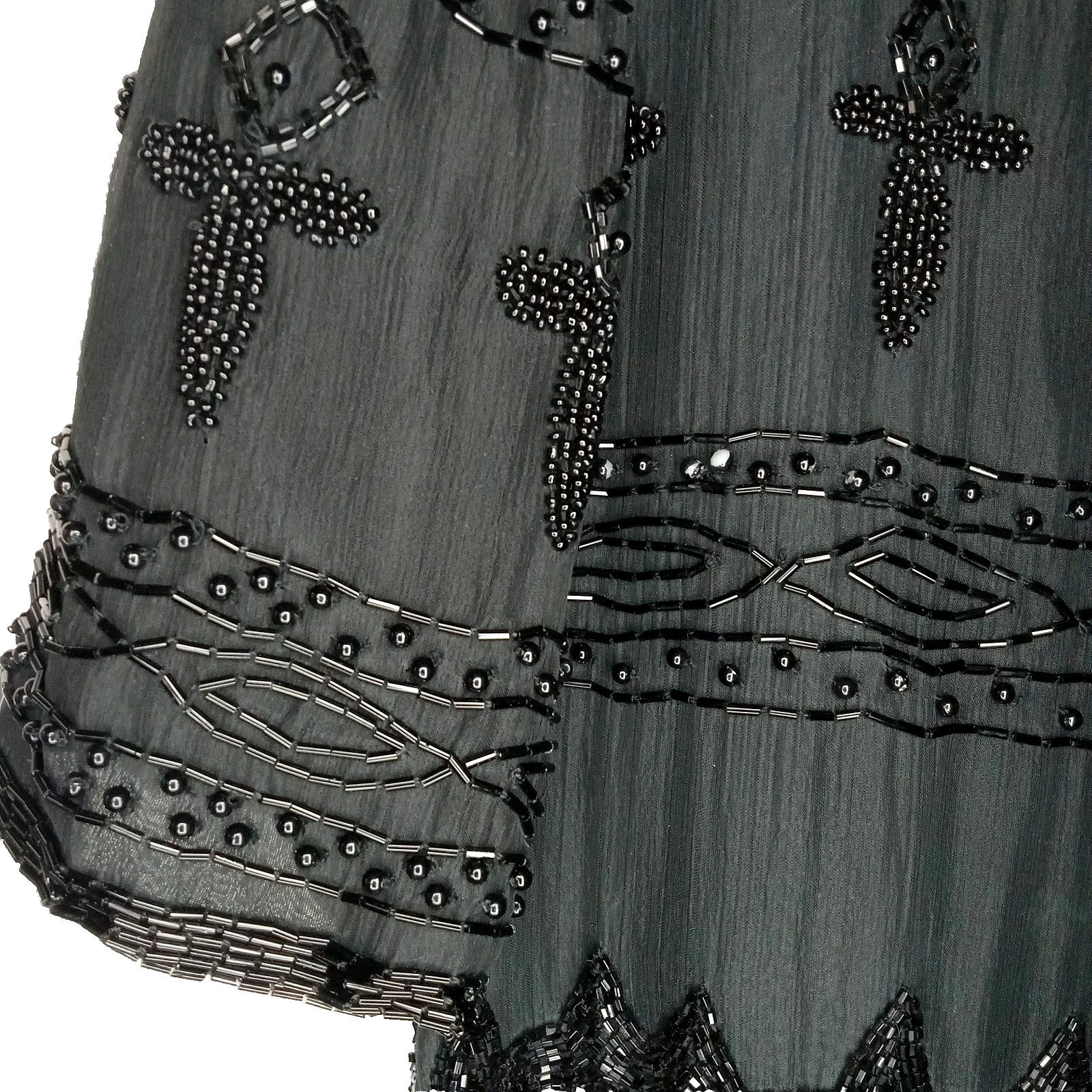 VTG Nite Waves Black Beaded Silk Dress Womens Sz M/L Cocktail Flapper Gatsby 80s