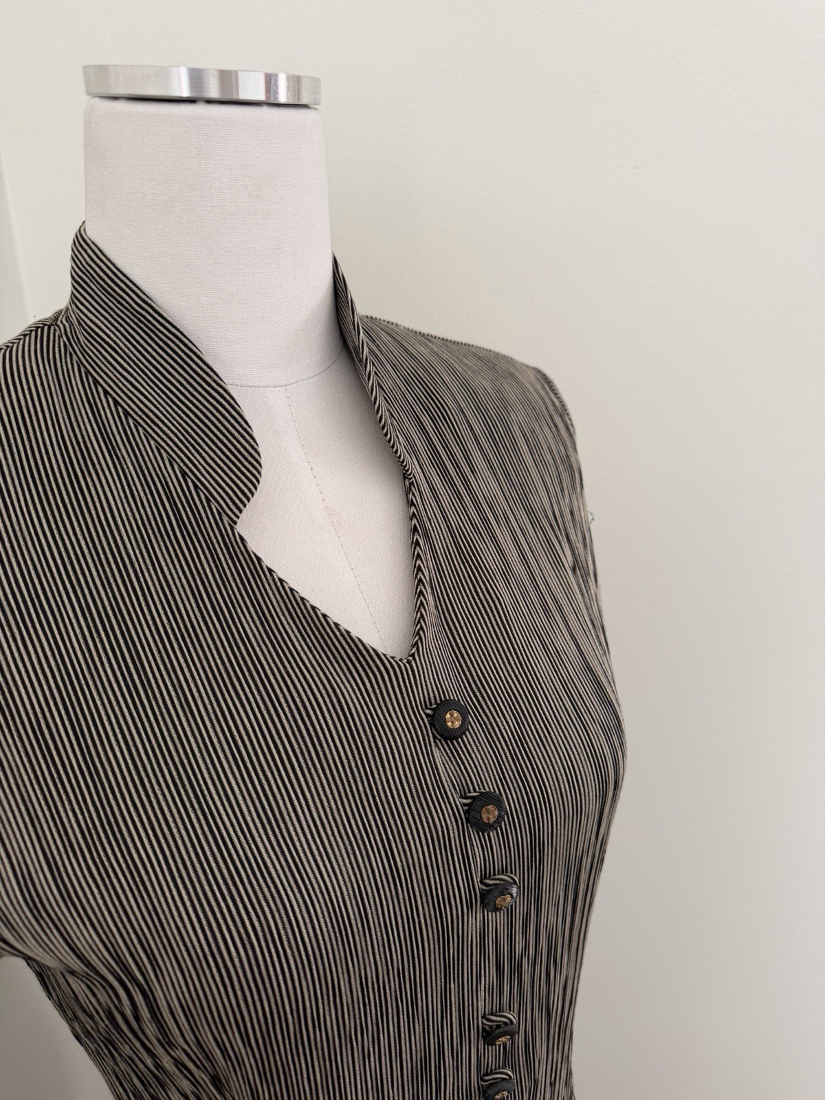 Vintage 90s Button Front Midi Dress Tan Gray