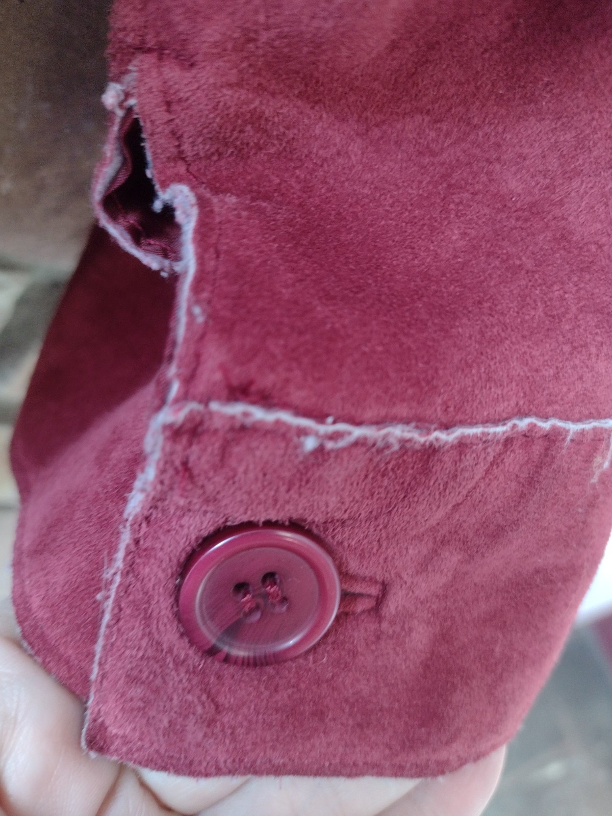 Vintage 90s Dark Red Suede Leather Patchwork Jacket L Boho Raw Edge Excellent