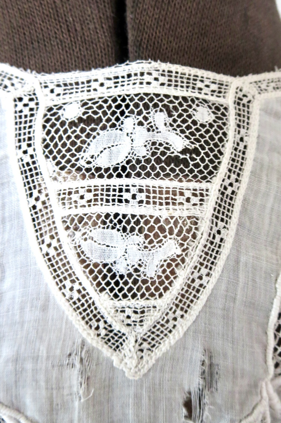 VTG Edwardian White Lace Trimmed Fuchsia Flower Embroidered Shirt Bodice AS IS