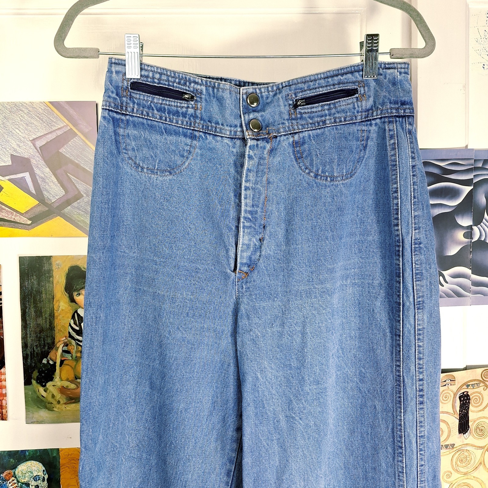 Vintage 70s Jag Sailor Jeans High Waist Wide Leg Denim Sz 29×32 Blue Hippie Boho