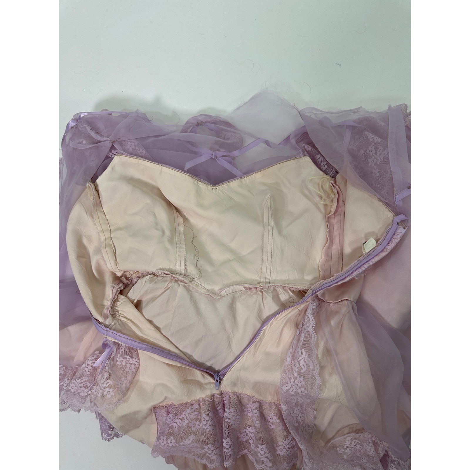 Vintage 70s Lilac Prairie Cottagecore Cupcake Dress Tulle Lace Boho Maxi Gown