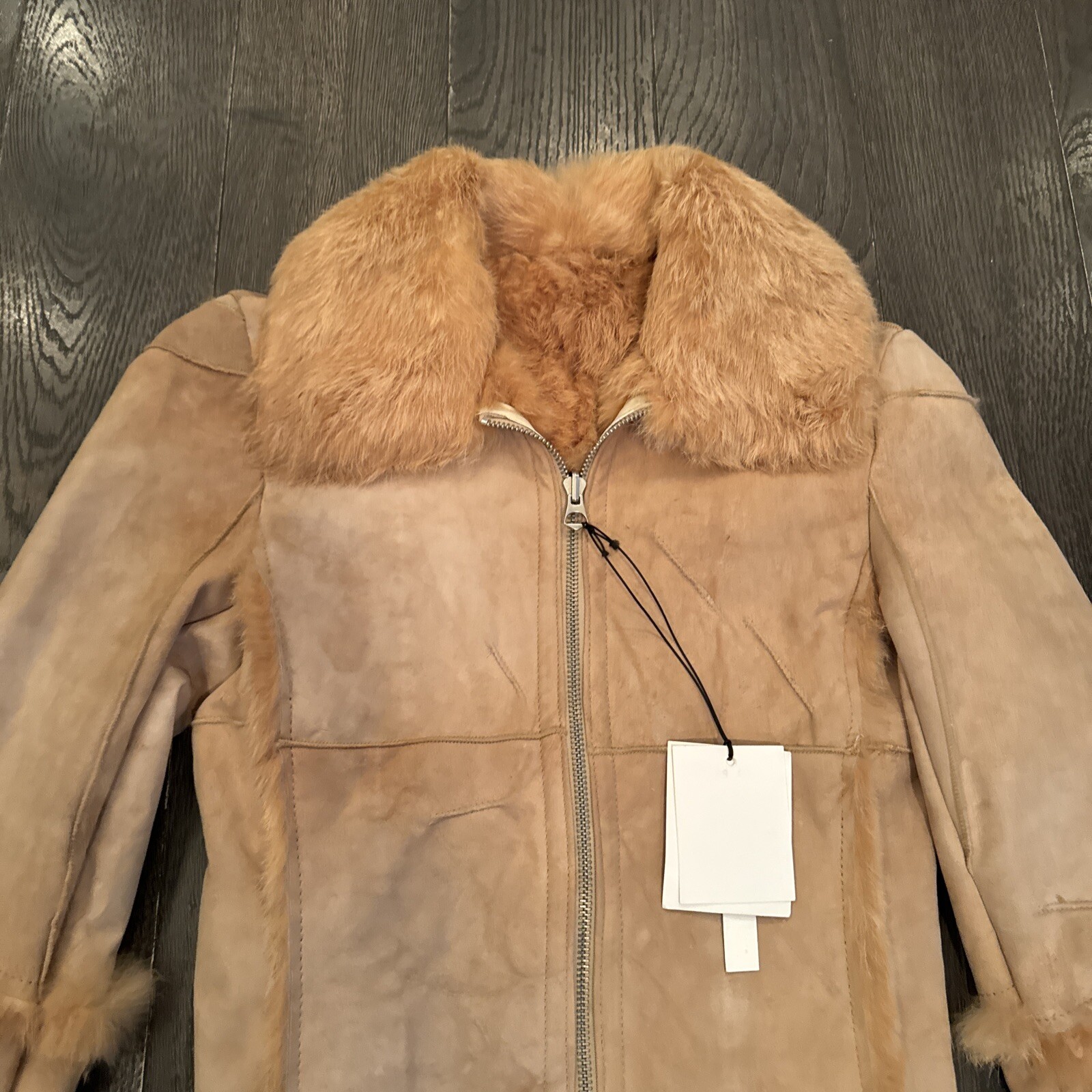 NWT Suede Leather Shearling Jacket Women Size XS Possibly Reversible