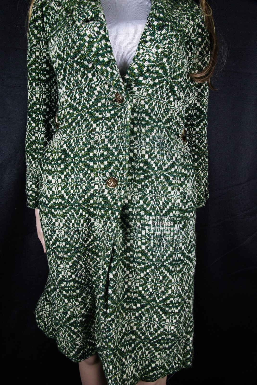 Vtg. Wool Coat Dress Coat Fishelle Green Look Feel Angora Cashmere Silk Sz S