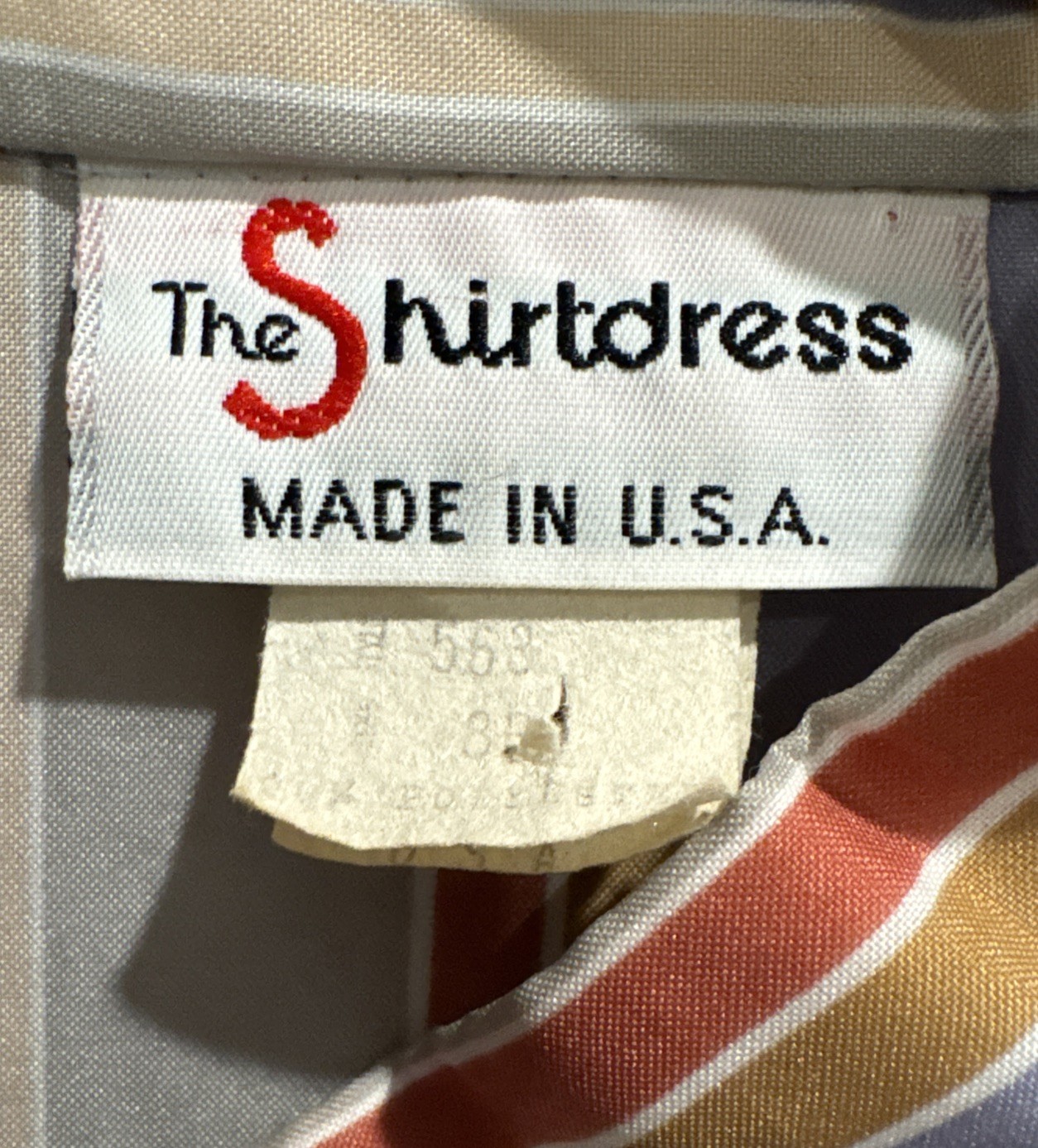 Vtg “The Shirtdress” made in The U.S.A M Gray, Blue and Orange Stripes Women