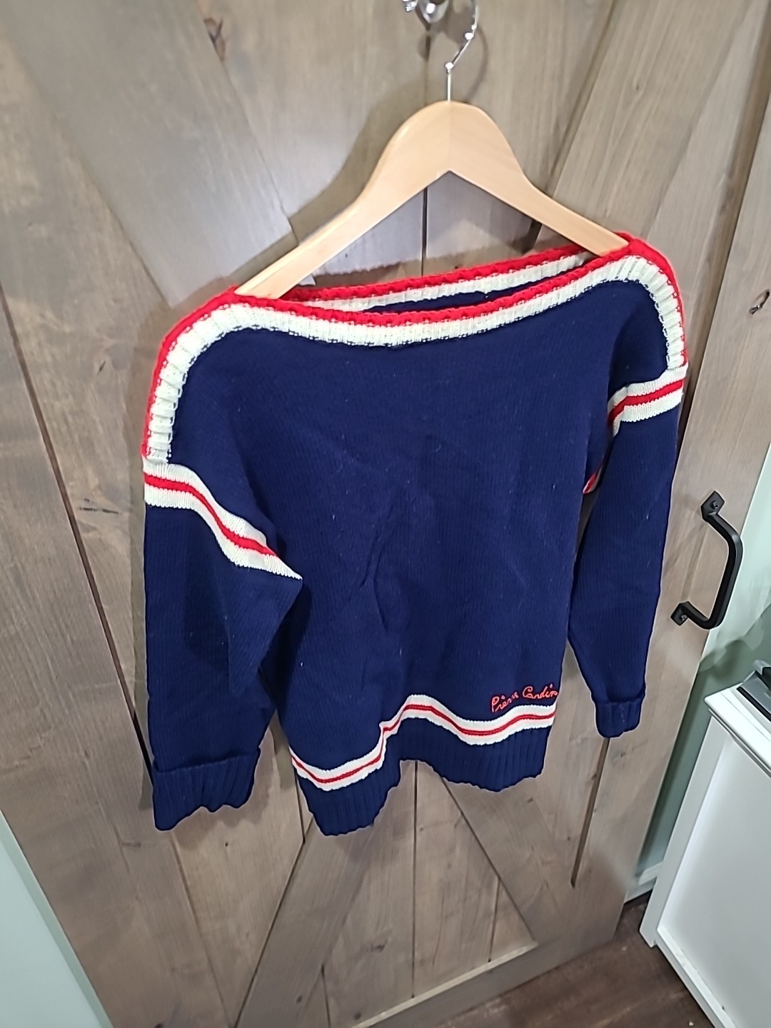 Vintage Wool Blend Pierre Cardin Boatneck Sweater Red White Blue