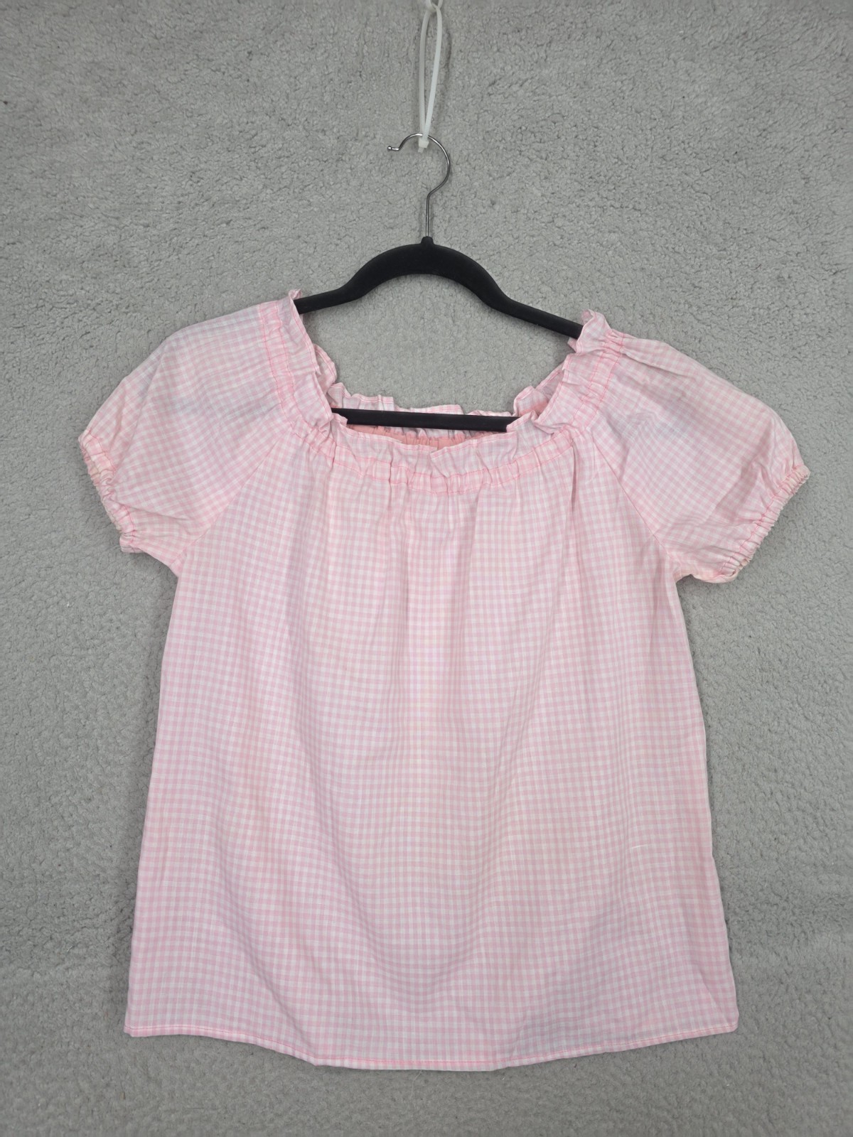Vintage 70s Overall Dress Outfit Size 0 XS Pink Gingham Peasant Blouse Teens