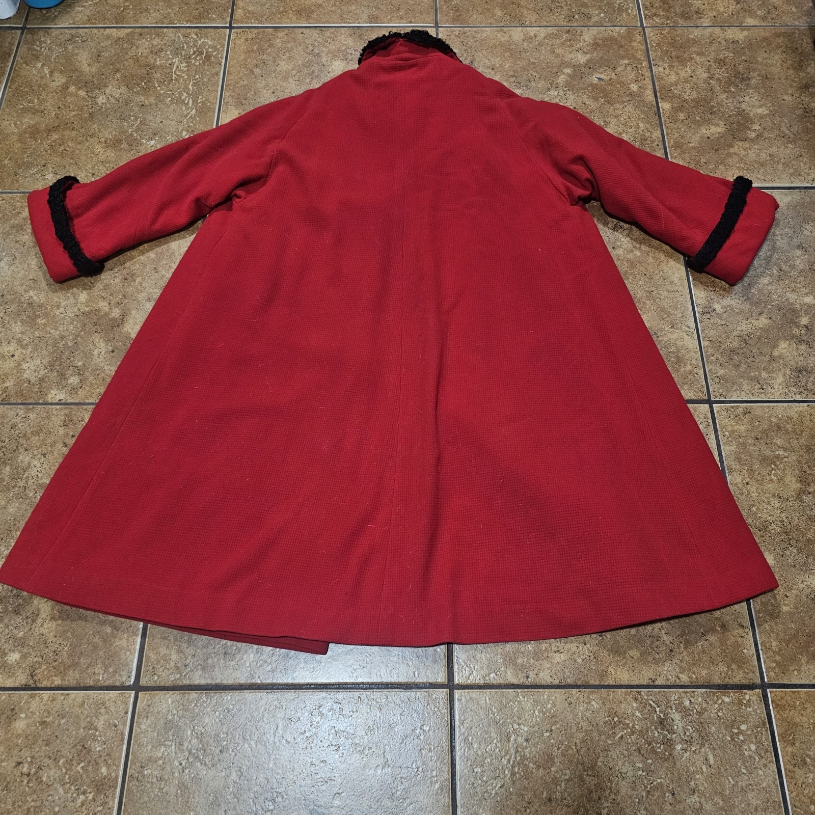 Vintage 50s Coat Jaunty Juniors Berlou Moth Proofed Red Black Oversized Wool