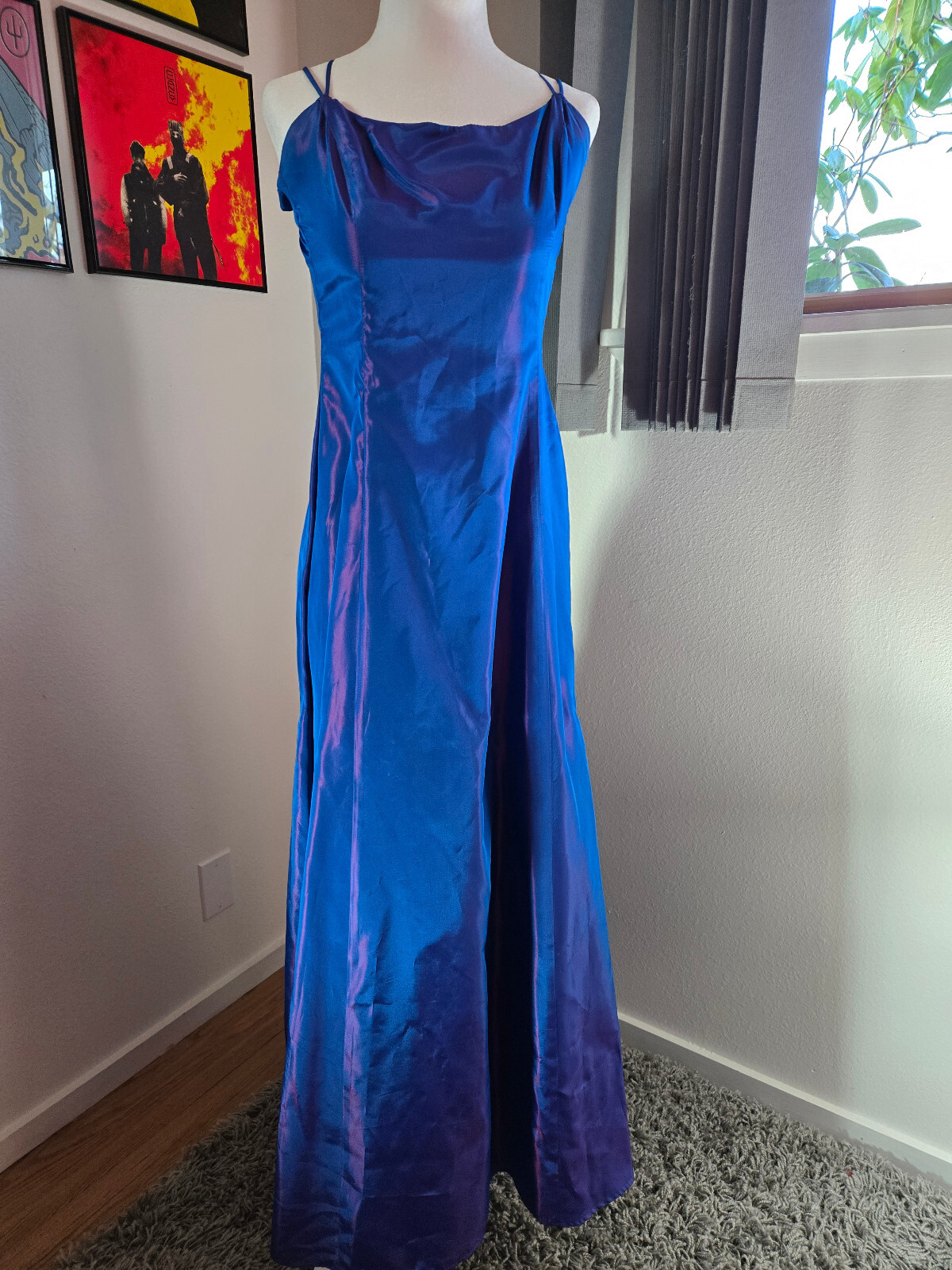 Vintage 1990s Y2K blue pink irridescent corset back formal gown dress be smart