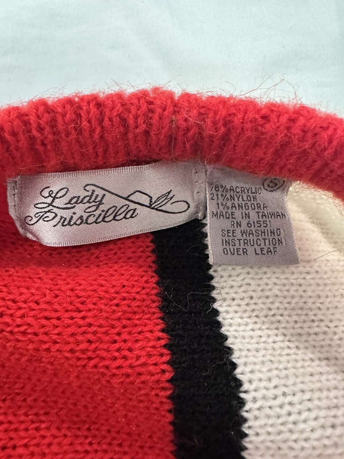 VTG 80s Lady Pricilla Sz:S bold colorblock beaded flower applique Knit sweater