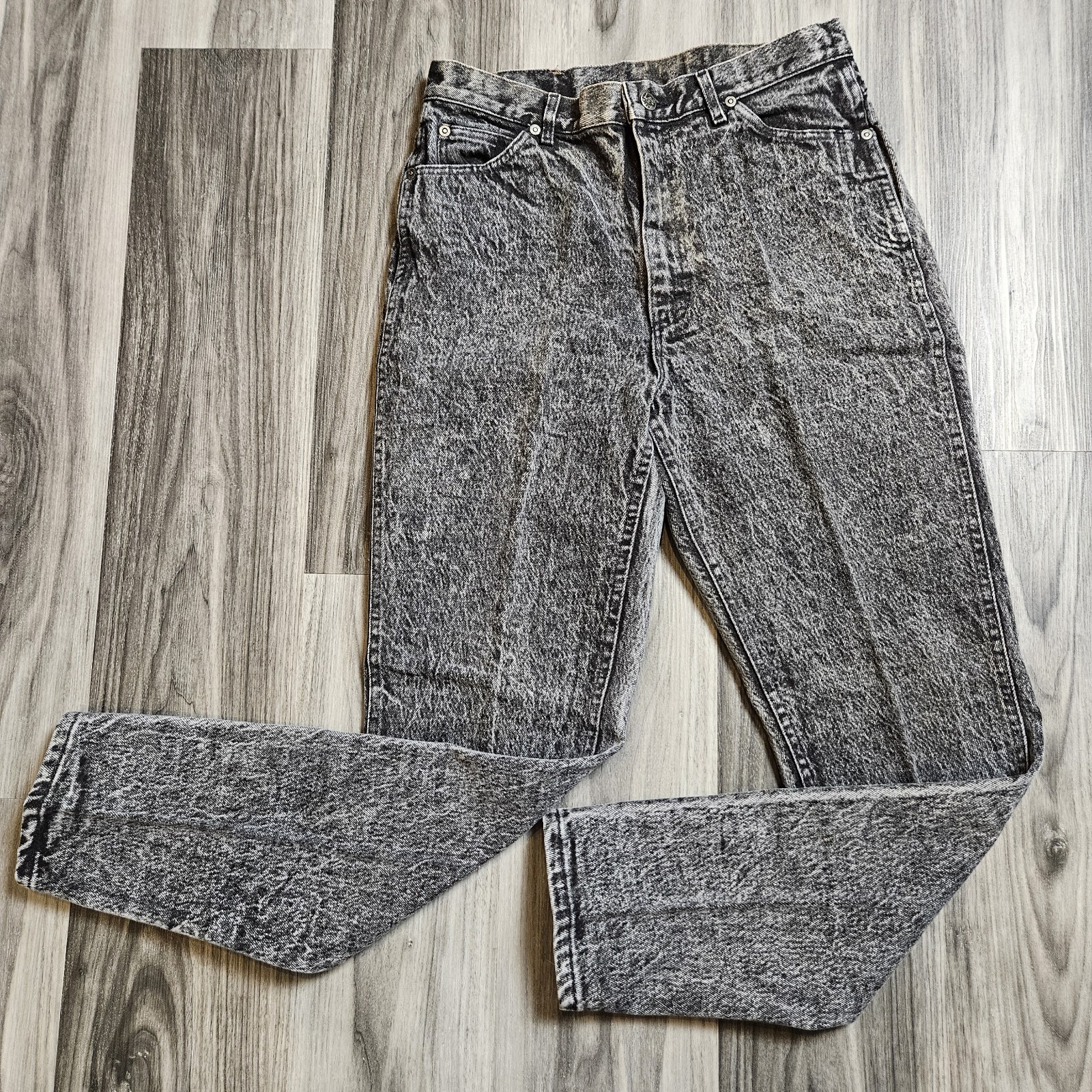 VTG 1980s Lee Black/Gray ACID Wash High Waist Retro Denim Jeans Size 15 30×31