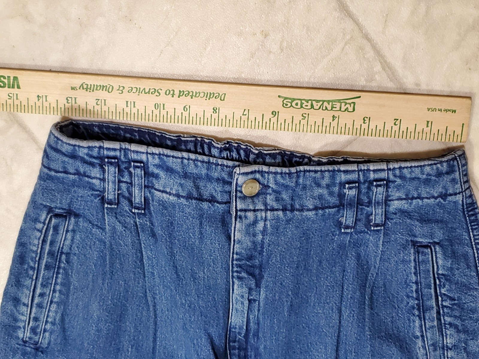 DOCKERS Blue Denim Pant Pleated High Rise Mom Tapered Jean Womens 12 P USA Vtg