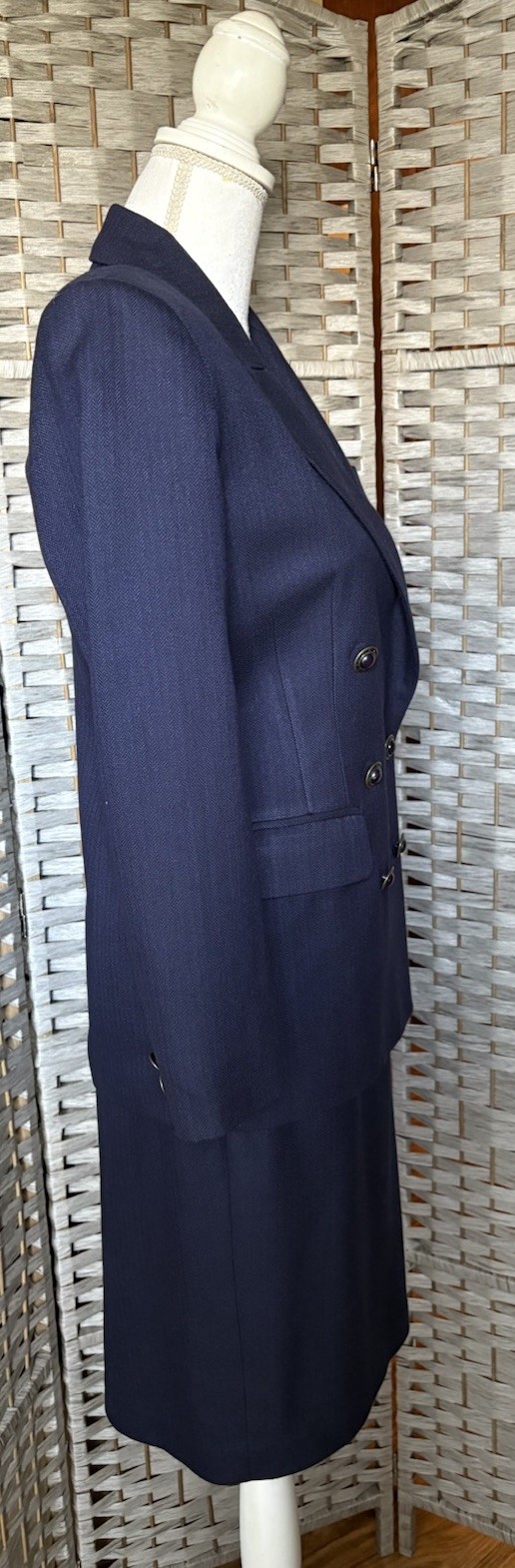 Working Girl Breckenridge VTG Navy Double Breasted Jacket Skirt Suit 70’s 2P/6P