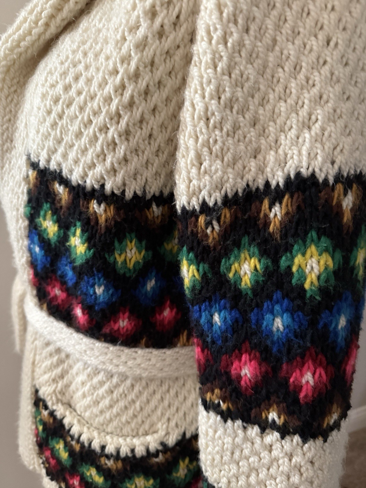 Vintage 60s-70s Cowichan Cardigan With Pockets ~ Shawl Collar ~ Chunky Knit