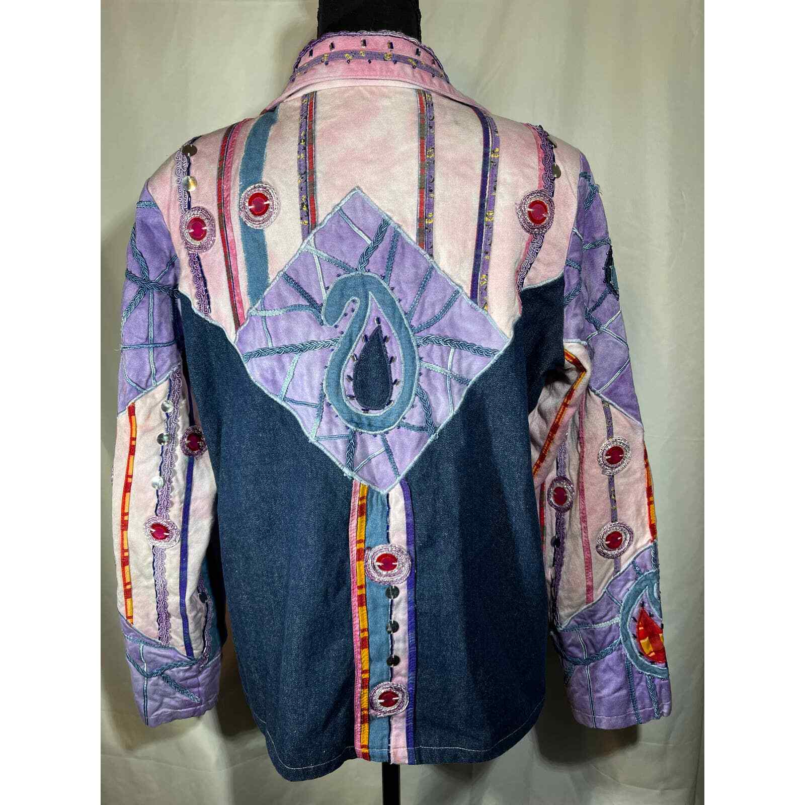Vintage Indigo Moon Funky Retro Jacket Womens Medium Embroidered Embellishments