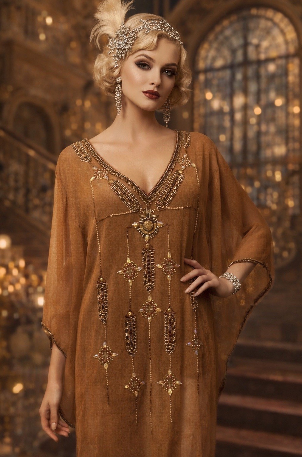 VTG Midnight Velvet Sheer Dress Top Intricate Beading 1920s Style Great Gatsby