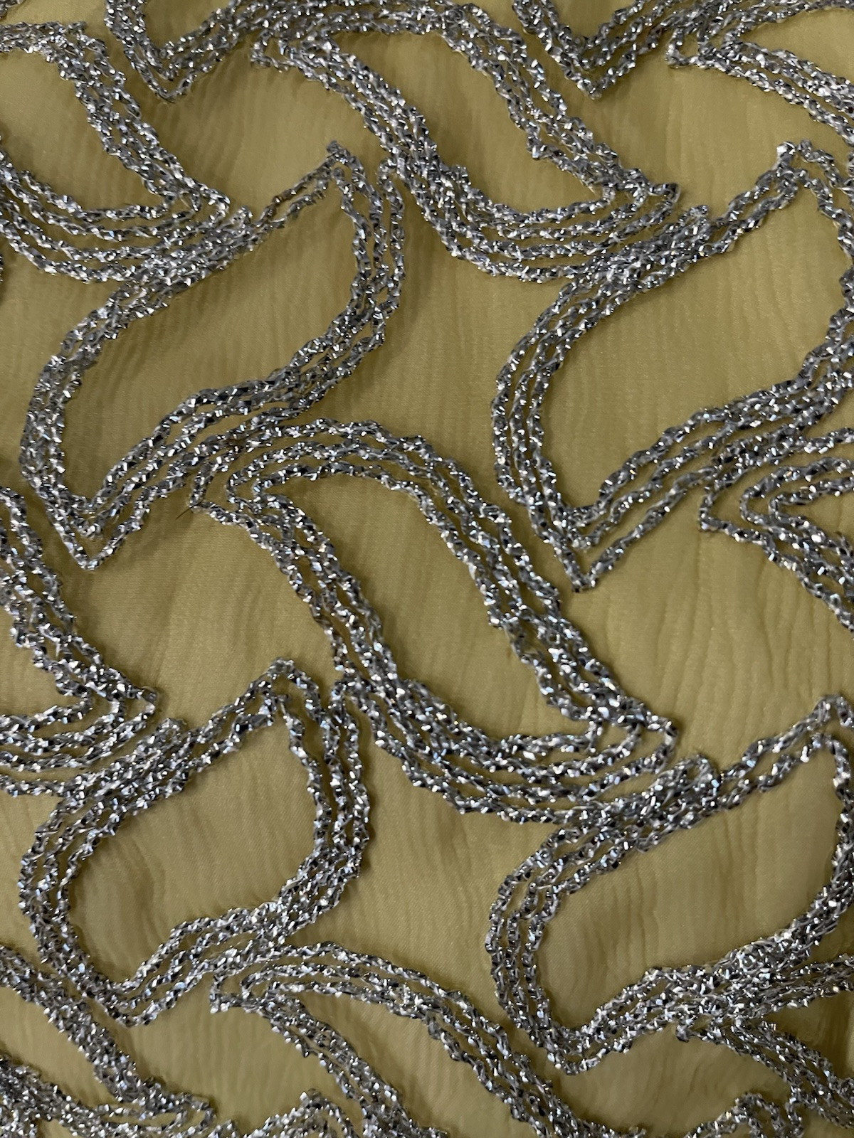 Erlebacher Beaded Long Gown Dress Sleeveless Yellow & Silver Shimmery VTG Large?