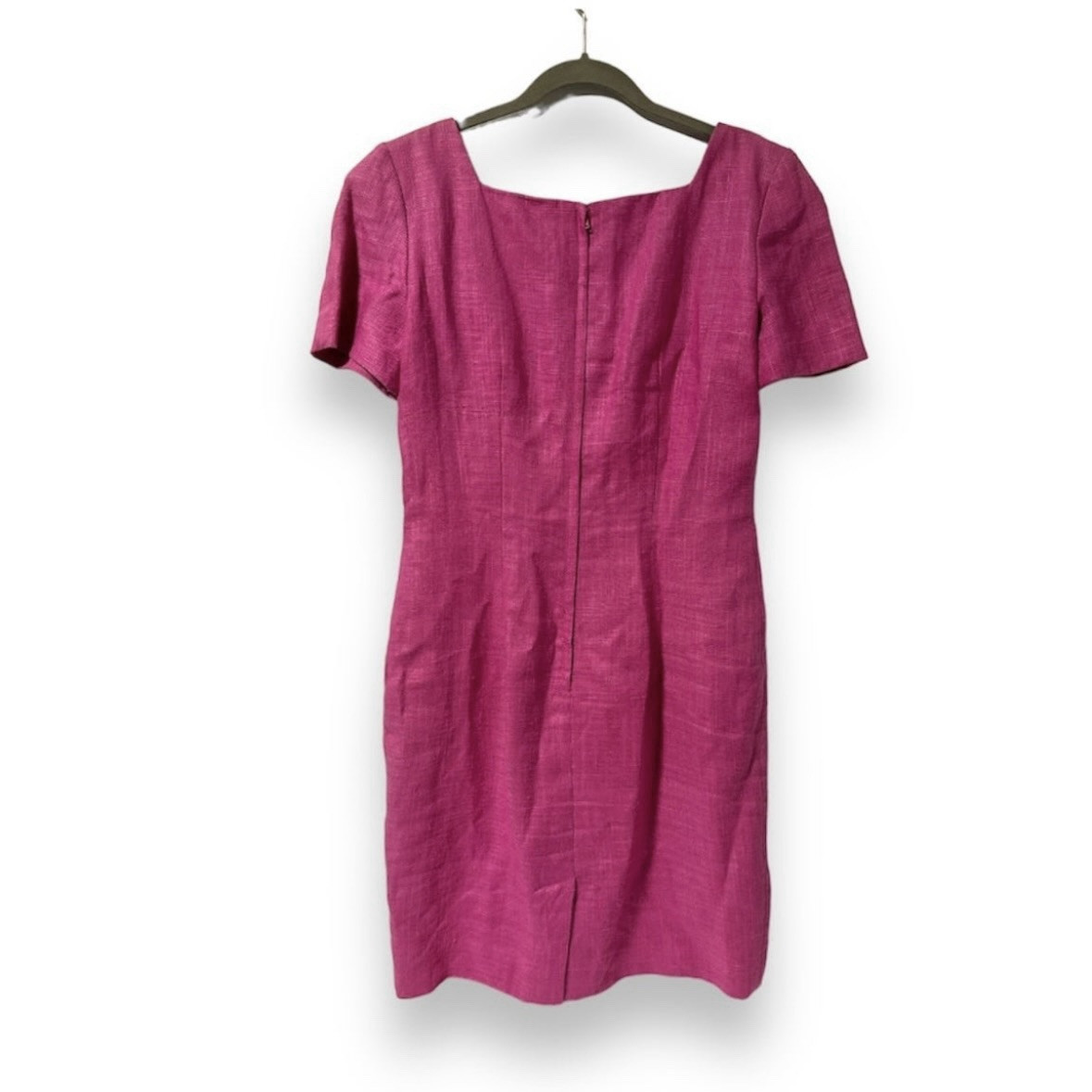 Vintage 80s Santa Fe Bright Pink Midi Dress Gold Embroidery Linen Women’s Sz 8