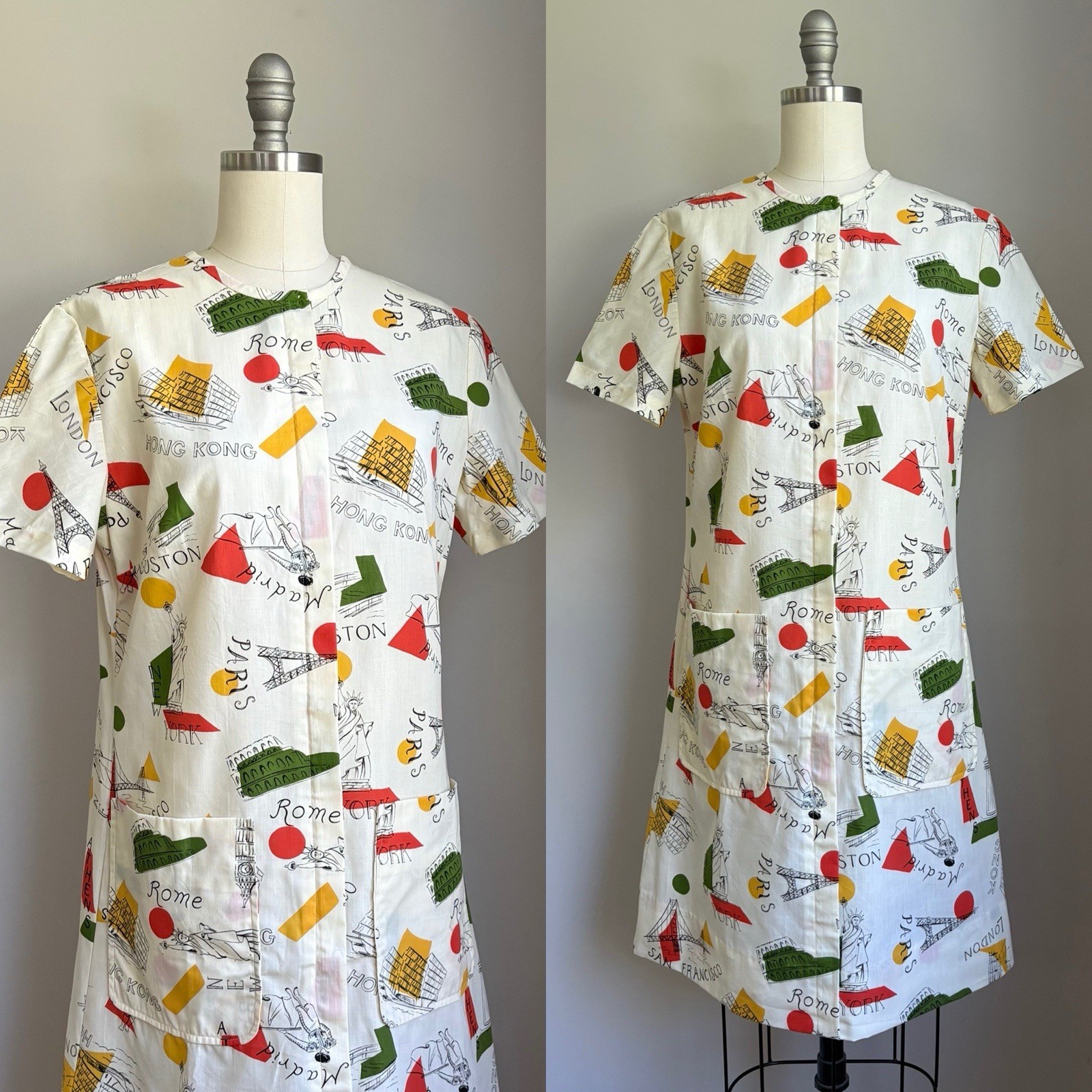 Vintage 1960’s NOS TWA Flight Attendant Stewardess Travel Destinations Dress M