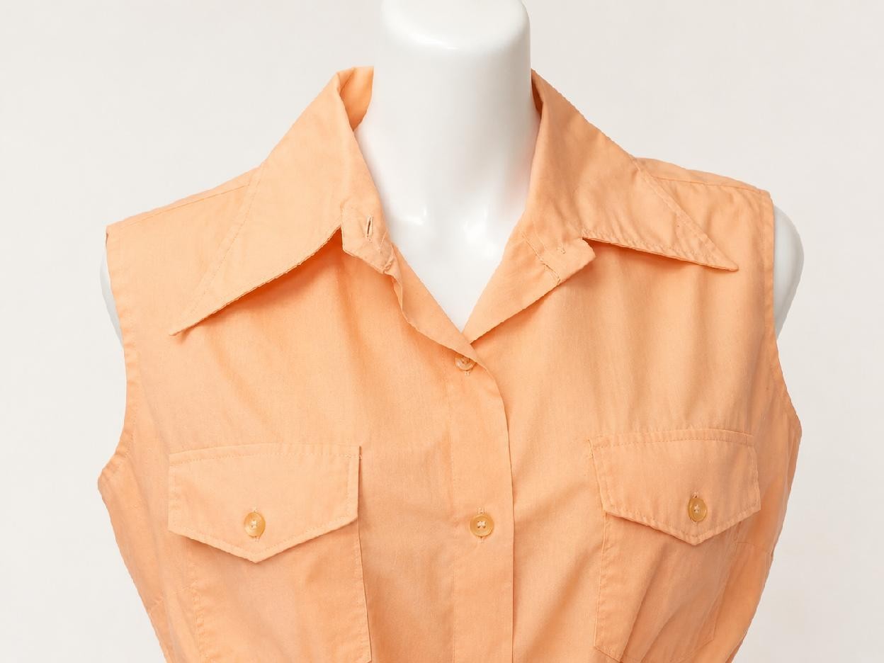 VTG RETRO 50s 60s Cotton PEACH Blouse NEW OLD STOCK NOS 34 B BOHO BEACH BUTTON