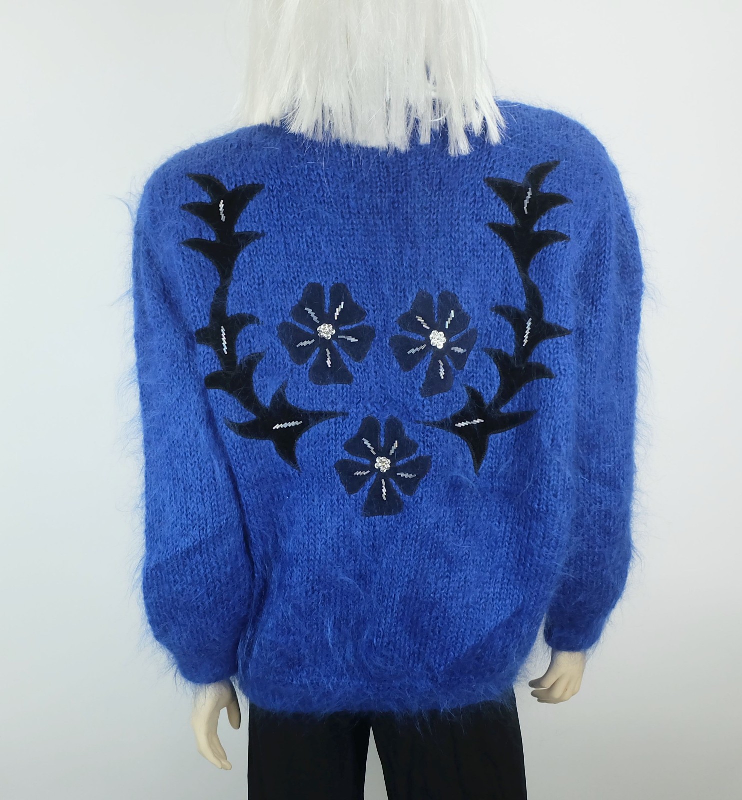 Cardigan cardigan 1980s vintage 100% mohair appliqués beads size M
