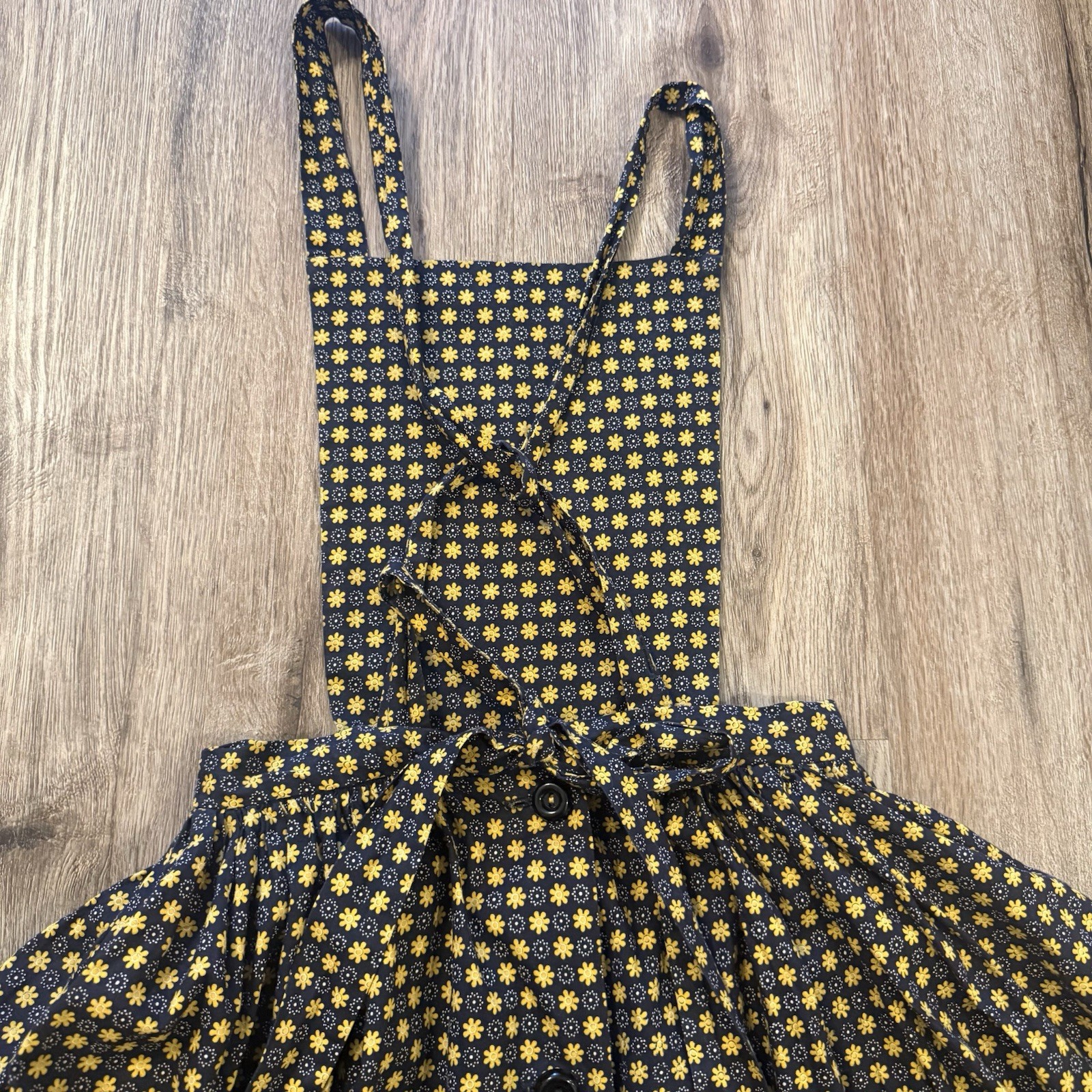 Vintage Lord and Taylor Apron Dress Black Yellow Retro 50s 40s Rockabilly Sz XS