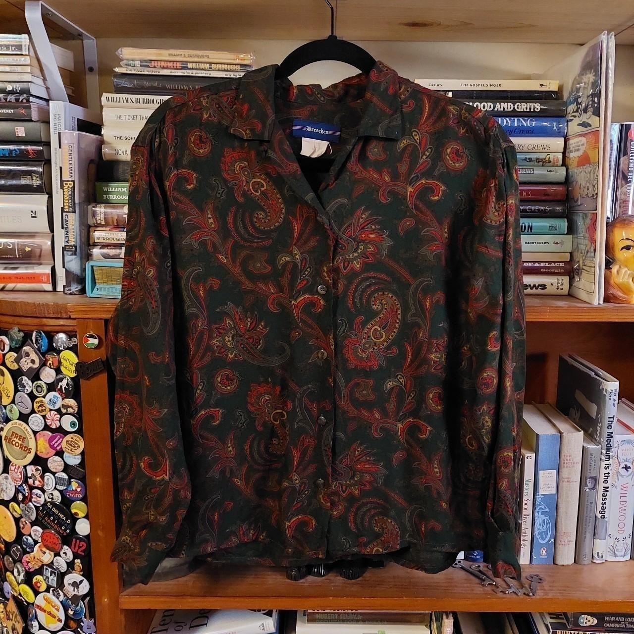 Vintage green, red, tan, and black button up.