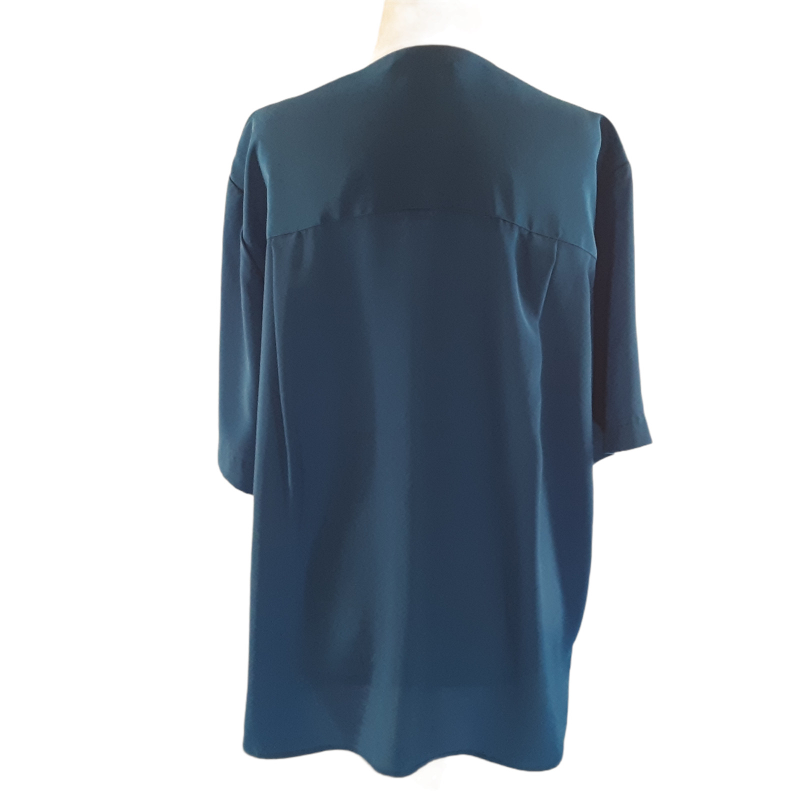 Ship 'N Shore Career Dress Blouse Top Size 14 Blue Classic Metal Buttons Pockets