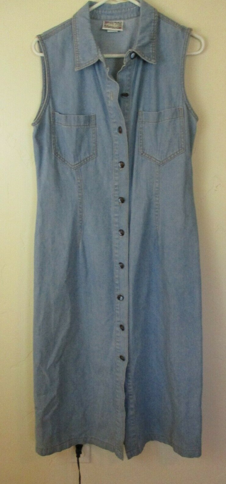 Vintage Denim dress button front 90s Monique fashion 10 sleeveless