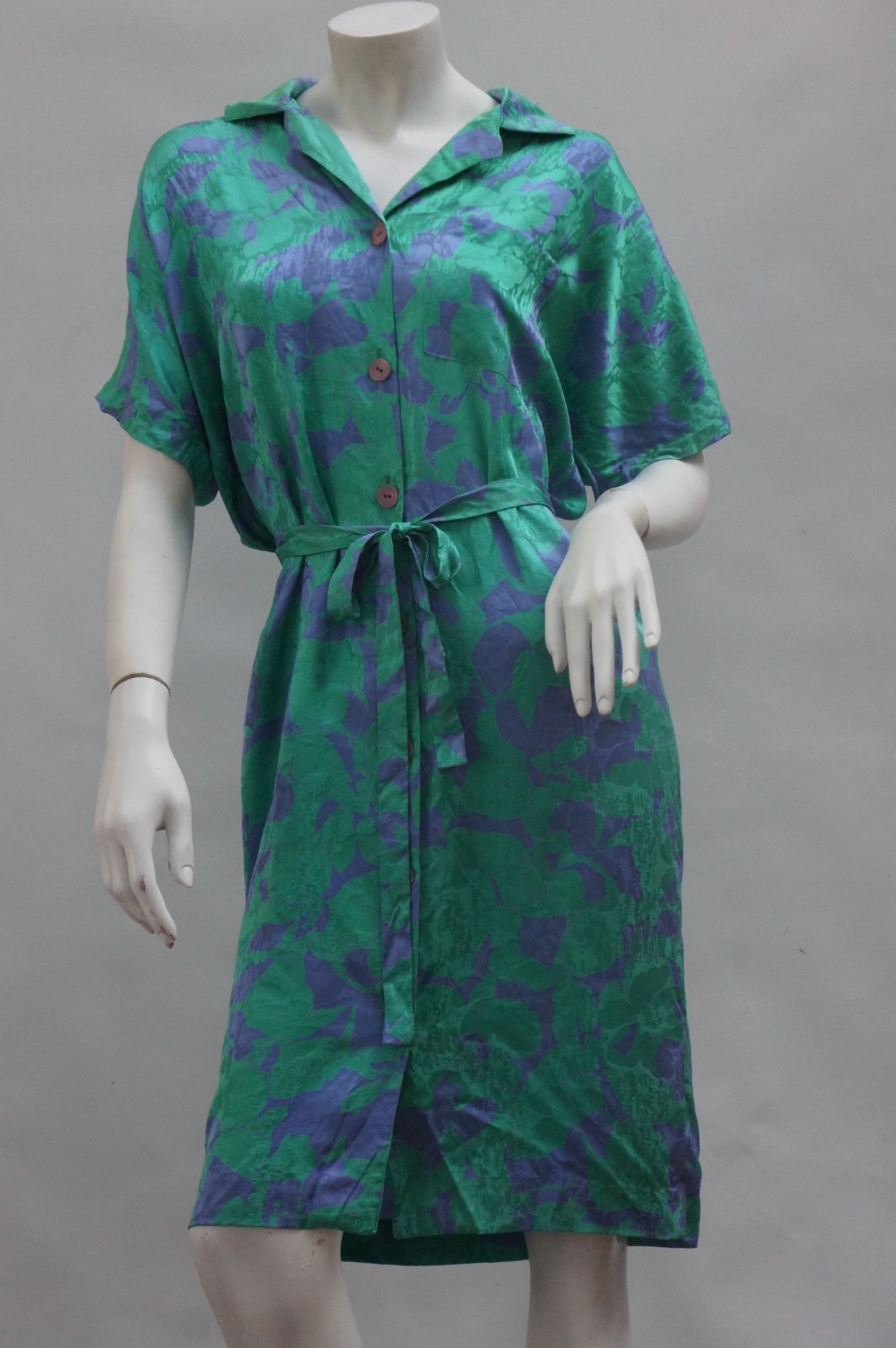Vintage 80s Floral Belted Silk Shirt Dress by Arianna Papell Size 8