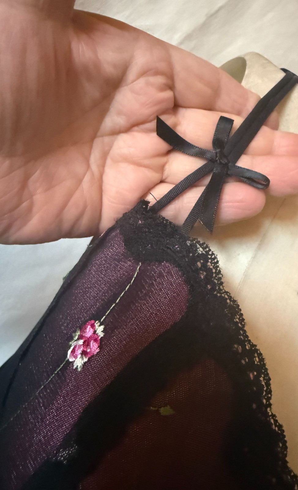 LACE FRONT CORSET BUSTIER „ENCHANTED” SHEER BLACK NYLON w EMBROIDERED CUPS 42DD
