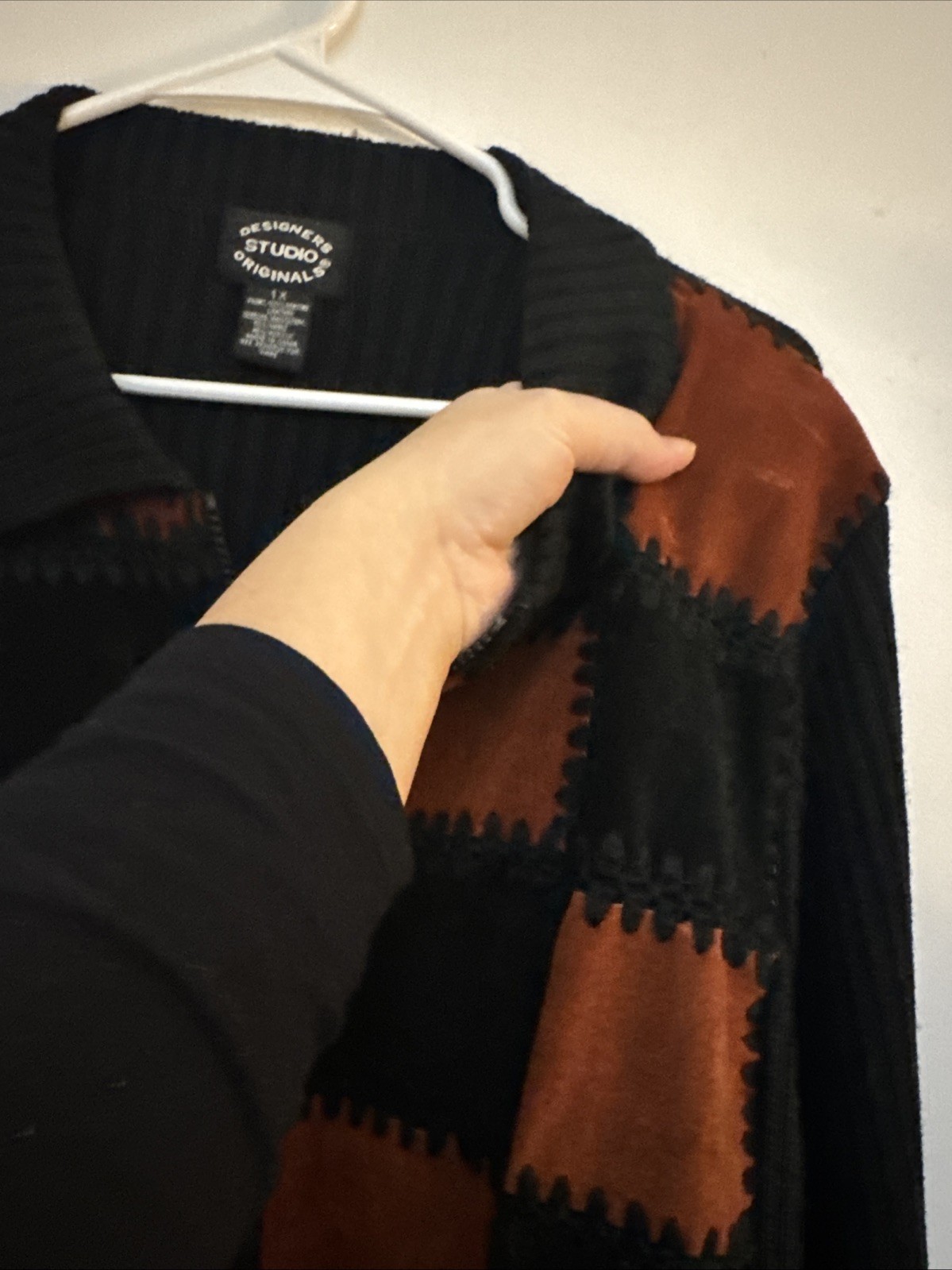 Vintage Designers Originals 1X Leather Patchwork Ribbed Sweater Zipper Retro Y2K