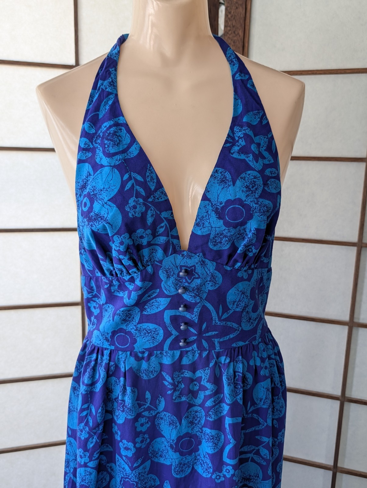 Vintage Beach Party ’60S ’70S Halter Maxi Dress S/M Hawaiian Print