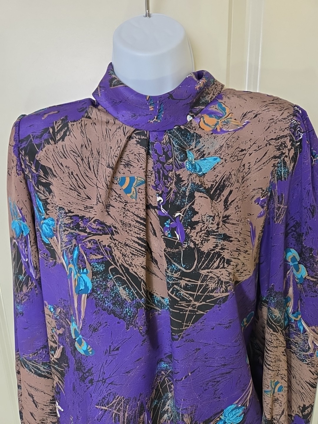 Vtg 1980s Nature Fairy Butterfly Moth Whimsy Blouse Bedford Fair Satin Size 8