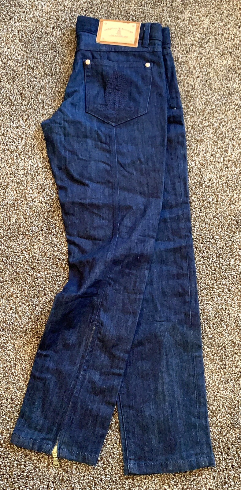 VTG Y2K Christian Audigier JEANS TAPER CROP ZIP LEG Low Rise DARK WASH 29X26