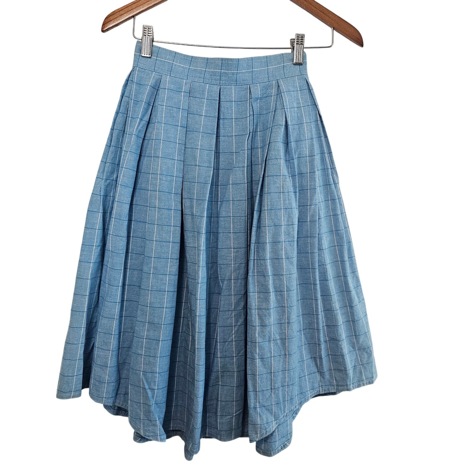 Vintage Liz Claiborne Skirt Women XSmall Blue Plaid Preppy Cottage Academia Twee