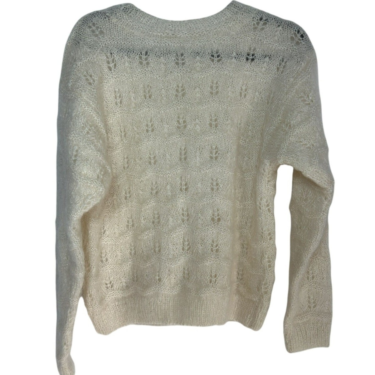 VTG 70s Cream Mohair Pointelle Puff Sleeve Sweater Cottagecore Coquette M
