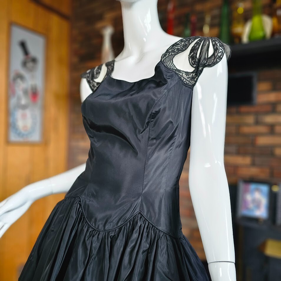 Vtg 40s New Look Novelty Bow Straps Drop Waist Evening Formal Cocktail Dress S