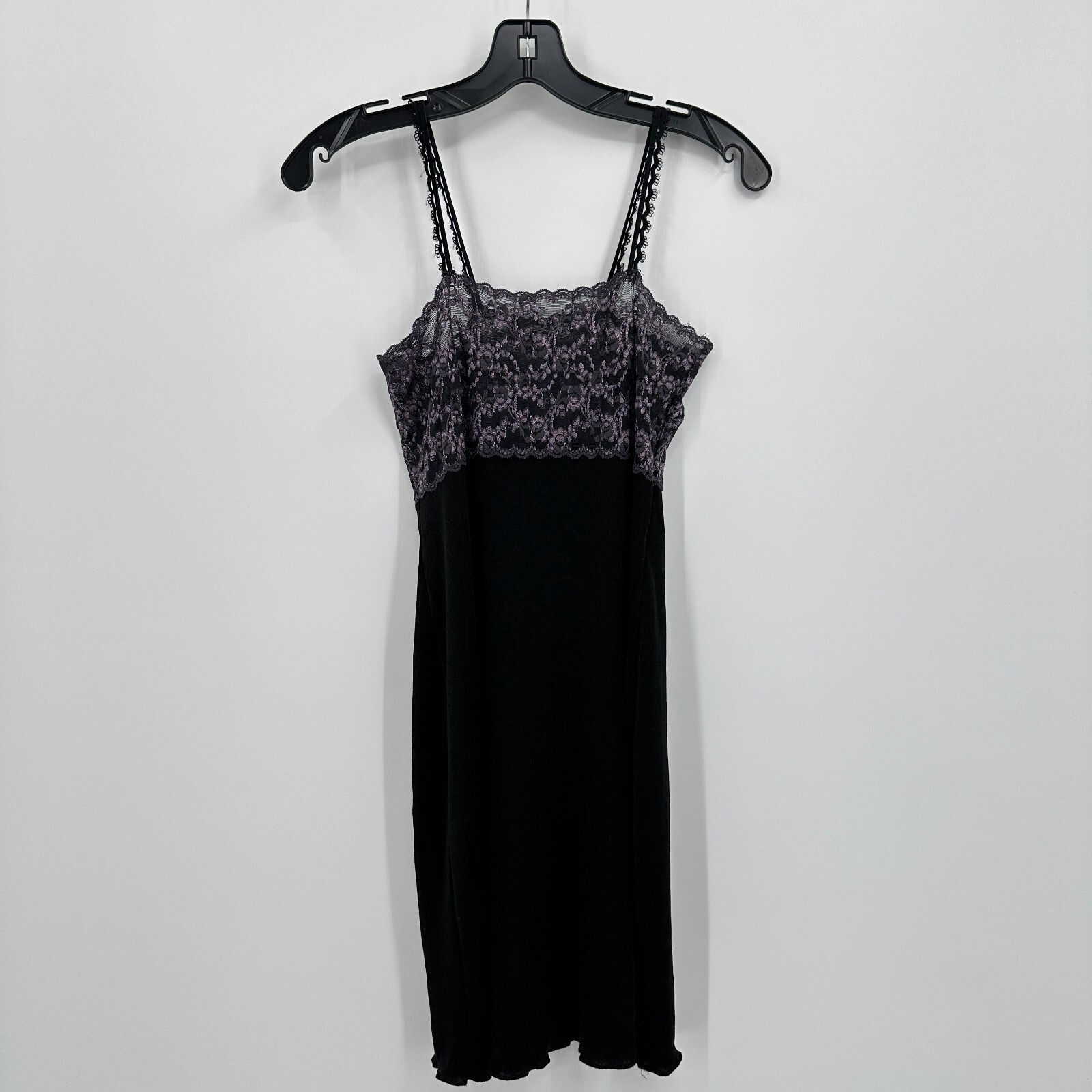 Vtg Petra Fashions Lingerie Womens M Black Floral Lace Chemise Slinky Bodycon
