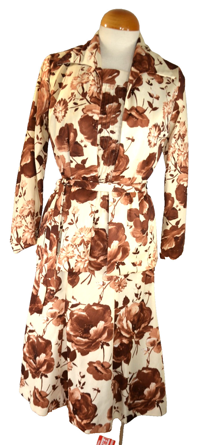 Jo Hanna York Skirt Set Vintage 1970s Jacket Tank Belted Floral Women’s M