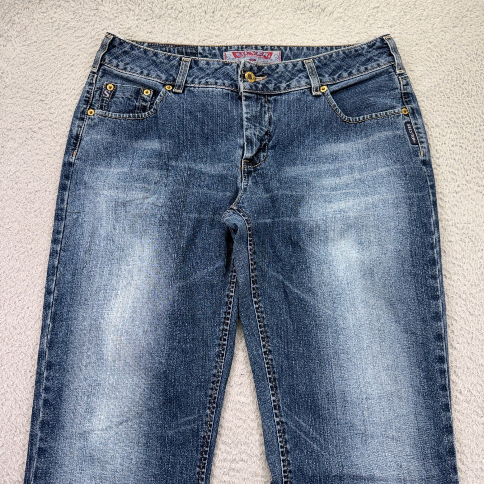 Vtg Silver Jeans Womens 33×32 Blue Flare Bootcut Dark Wash Denim Canada Made
