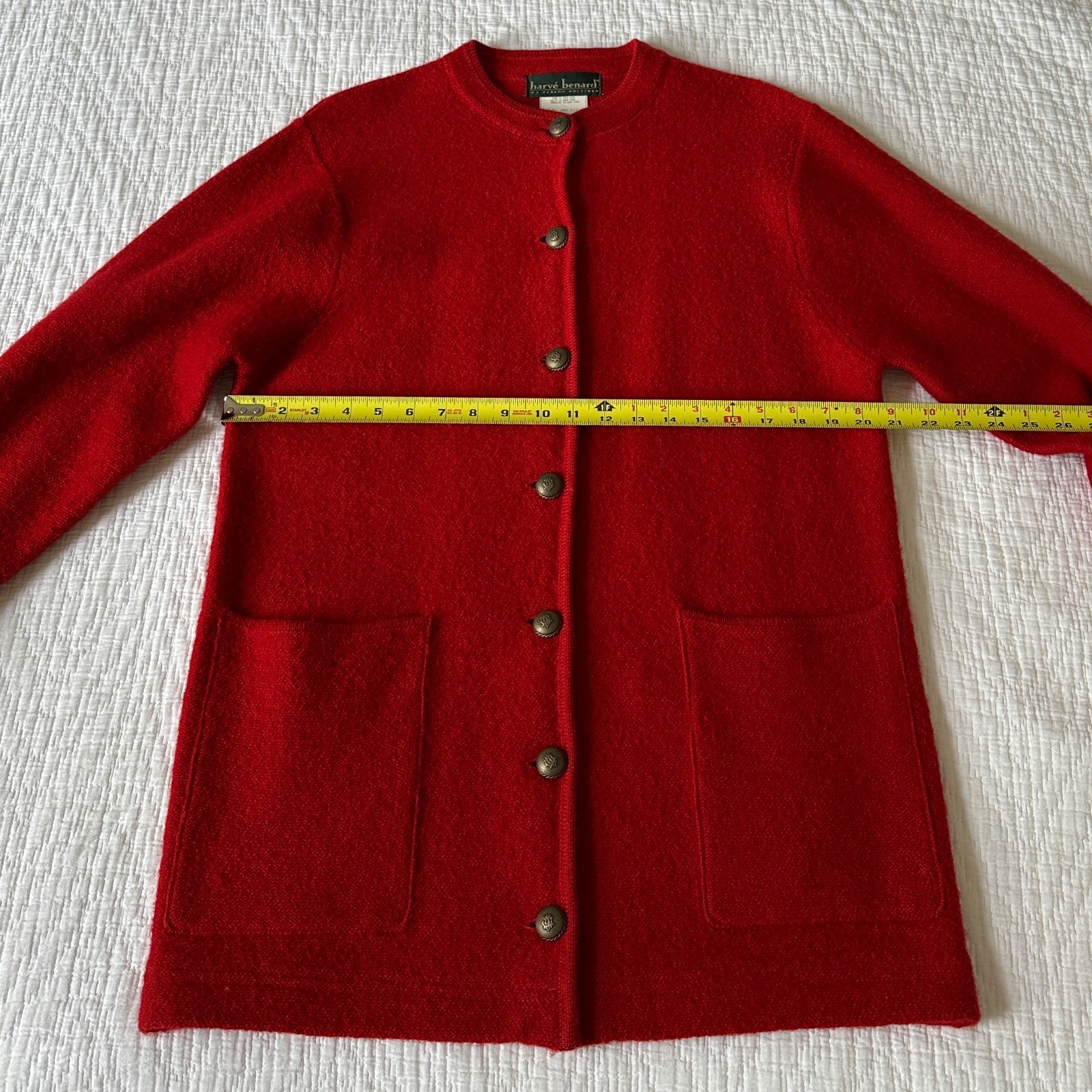 Vtg Harve Benard Medium Red Wool Cardigan Jacket Sweater Coat Womens 12 Coatigan
